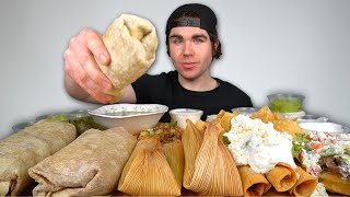 MEXICAN FOOD MUKBANG Burritos Tamales Taquitos Taco Sope Chips [upl. by Thomas]