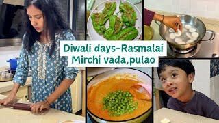 My diwali day was busy but I managed to cook a lot I Husband loved Mirchi vada [upl. by Dail749]