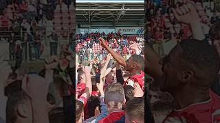 Brandon Diau celebrates with Portadown Fans after title win portadown football footballchant [upl. by Ennybor]