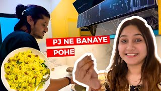 Pj ne banaye pehli bar pohe🙈😬😬 pjdivya vlog [upl. by Gotthelf]