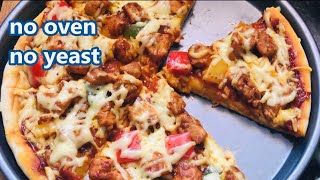 Chicken Pizza Without Oven and Yeast Recipe Video  How to make chicken pizza at home [upl. by Luapsemaj904]