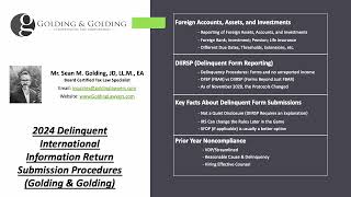 Delinquent International Information Late Form Return Submission Procedures  Golding amp Golding [upl. by Sadella]