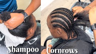 Preparing 4c hair for cornrow  straight back cornrows [upl. by Notsob]