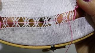 Sfilatura con quattro colonnine incrociate  Tutorial ricamo a mano hand Embroidery Deshilado [upl. by Anitra]