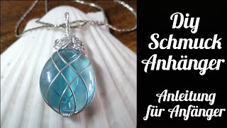 DIY Schmuck Anleitung für Anfänger Deutsch  AluminiumDraht Anhänger mit GlasCabochon [upl. by Ymereg]