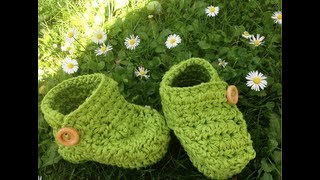 Babyschuhe mit Knopf häkeln  Anleitung Babystiefel by BerlinCrochet  Teil 3 Rechte Oberseite [upl. by Gerty]