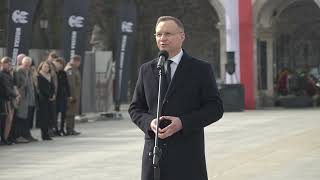 Honoring Cursed Soldiers Polish President Duda Presents Banner to Territorial Defense Forces [upl. by Lose895]