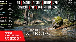 RX 6500 XT  Black Myth Wukong  4K 1440p 1080p 900p 720p  Very High High Medium Low FSR3 [upl. by Martinelli100]