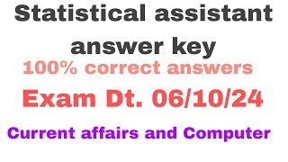 Statistical Assistant Answer KeyOSSC STATISTICAL ASSISTANT 2024 [upl. by Aissyla]