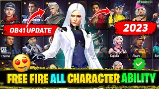 FREE FIRE ALL CHARACTER ABILITY  ALL CHARACTERS ABILITY IN FREE FIRE  FF CHARACTER ABILITY 2024 [upl. by Airom]