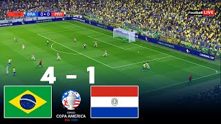 Brazil vs Paraguay 4  1 Copa America 2024 USA Group D Full Match All Goals  Realistic PES Gameplay [upl. by Akinoj]