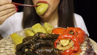 ASMR DOLMA MAHSHI SARMA STUFFED GRAPELEAVES ZUCCHINI BELLPEPPER MUKBANG asmr mukbang dolma sarma [upl. by Marchelle]