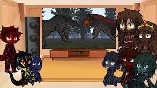 dinos carnotaurus vs allosaurus 13react to gacha [upl. by Ahsyekat]