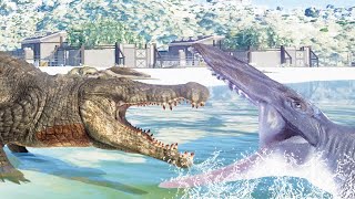 DEINOSUCHUS vs MOSASAURUS JURASSIC WORLD EVOLUTION [upl. by Zeugirdor]