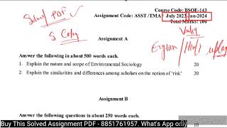 BSOE 143 Solved Assignment 202324  BSOE 143 Solved Assignment 202324  BSOE 143 IGNOU [upl. by Sredna689]