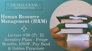 HRM Lecture 30 Part II  Incentive Plans Fringe Benefits ESOP Pay Band and Golden Parachute [upl. by Bradan]