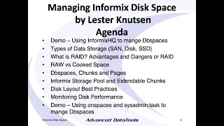 Informix Tutorial  Managing Informix Disk Space by Lester Knutsen [upl. by Caron784]