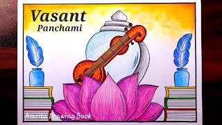 Vasant Panchmi Drawing Poster  Vasant Panchmi Drawing easy steps  Happy Basant Panchami drawing [upl. by Bernadette]