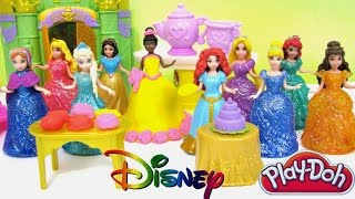 Disney Princess MagiCip Tiana Royal Party Palace Tee Party with 10 Princesses and Play Doh Makeover [upl. by Megargee]