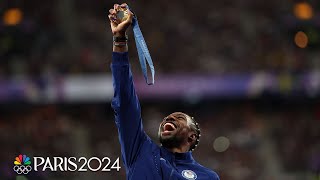 Noah Lyles first gold Watch mens 100m medals get awarded in Paris  Paris Olympics  NBC Sports [upl. by Attenrad]