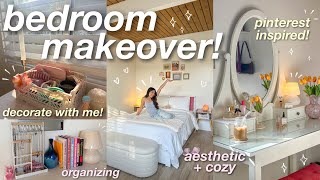 BEDROOM MAKEOVER ⭐️ aesthetic  cozy pinterest inspired decorating organizing etc 🪴 [upl. by Llesig]