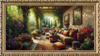 Sunlit Garden Oasis  TV Art Screensaver  8 Hours Framed Painting  TV Wallpaper  4K [upl. by Aivlis538]