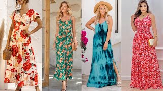 Hermosos Diseño de Vestidos Largos estampados para mujer 2023 Casual Summer Dresses Style For Women [upl. by Ycnay310]