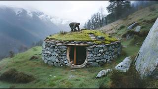 A Man Builds a Stone Round Shelter in the Mountains  Start to Finish  Hadioutdooradventures [upl. by Einnalem]