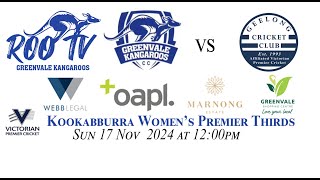 Kookabburra Women’s Premier Thirds One Day Rd 9 Greenvale Kangaroos WP 3 vs Geelong 3rds [upl. by Neret]