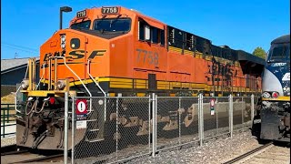 BNSF 7758 ES44DC rescued Amtrak CDTX F59phi 2003 arriving at Merced [upl. by Nara]