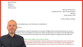 COMMENT REDIGER UNE LETTRE DE MOTIVATION POUR UNE FORMATION EN ALTERNANCE exemple modèle [upl. by Adi]