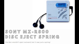 Sony MZR500 MiniDisc Recorder Repair Fix  Replacing the Disc Eject Lever Spring [upl. by Yeo]