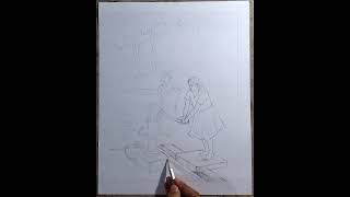 Composition drawing for beginners  pencil sketch indian village drawing [upl. by Deonne]