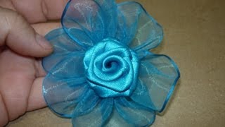 Como Hacer flor Tutorial paso a paso Flor cinta organza para el cabello Manualidadeslahormig [upl. by Wyndham]