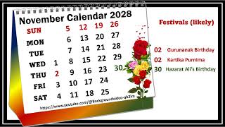 November Calendar 2028 novembercalender2028 [upl. by Lemej]