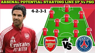 🚨 ARSENAL POTENTIAL STARTING LINE UP VS PSG 4231 🔥 UEFA CHAMPIONS LEAGUE 20242025 LEAGUE PHASE [upl. by Dracir]