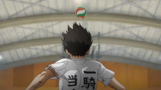 Nishinoya Stops Kageyamas Serve With Perfect Receive  Haikyu [upl. by Aelanej]