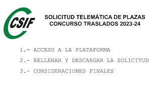 ¿CÓMO RELLENAR LA SOLICITUD TELEMÁTICA DE PLAZAS DEL CONCURSO TRASLADOS 202324 [upl. by Llerrat568]