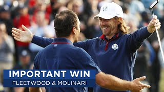 Fleetwood amp Molinari Win Last Three Holes vs Woods amp Reed  2018 Ryder Cup [upl. by Aed531]