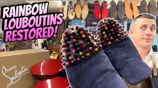 Expensive £4000 Louboutin Collection Restored  Rare Rainbow Louboutin’s Shoe Repair [upl. by Bremen]