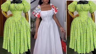 How to cut and sew a milkmaid dress with a basque waistline Cutting and Stitching [upl. by Lehsreh]