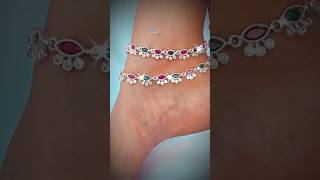 Beautiful designer silver green  pink stone lightweight anklet shorts anklets [upl. by Shiau271]