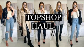 NEW IN TOPSHOP HAUL  SPRING OUTFITS amp NEW FAVOURITE JEANS [upl. by Ahsekin]