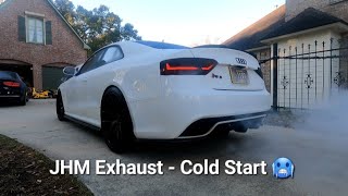 SUPERCHARGED AUDI RS5  JHM Exhaust Cold Start  B8 Drivers RGB Headlights  Vossen Wheels amp More [upl. by Cyler]