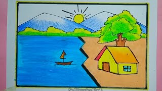 Very easy colour scenery drawing for kids  kids colour scenery drawing [upl. by Nueoht]