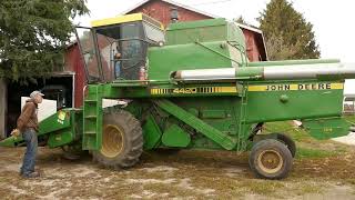 John Deere 4420 Combine changeover Oats to Corn Vintage Analog Stewart Warner Tachometer [upl. by Nahaj517]