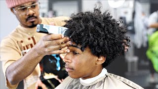 HAIRCUT TUTORIAL MID TAPER FLARED OUT CURLY TOP  CREATING A HAIRLINE [upl. by Kendry]