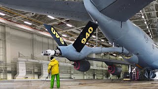 US Air Force Hypnotic Process of Cleaning Massive KC135 Air Tanker [upl. by Hoffarth]