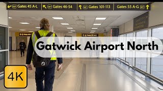 Gatwick airport North Terminal 4K walk Check in baggage drop off transit hall and boarding gates [upl. by Salahcin]