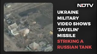 Ukraine Video Shows Javelin Missile Striking Russian Tank [upl. by Lashond537]